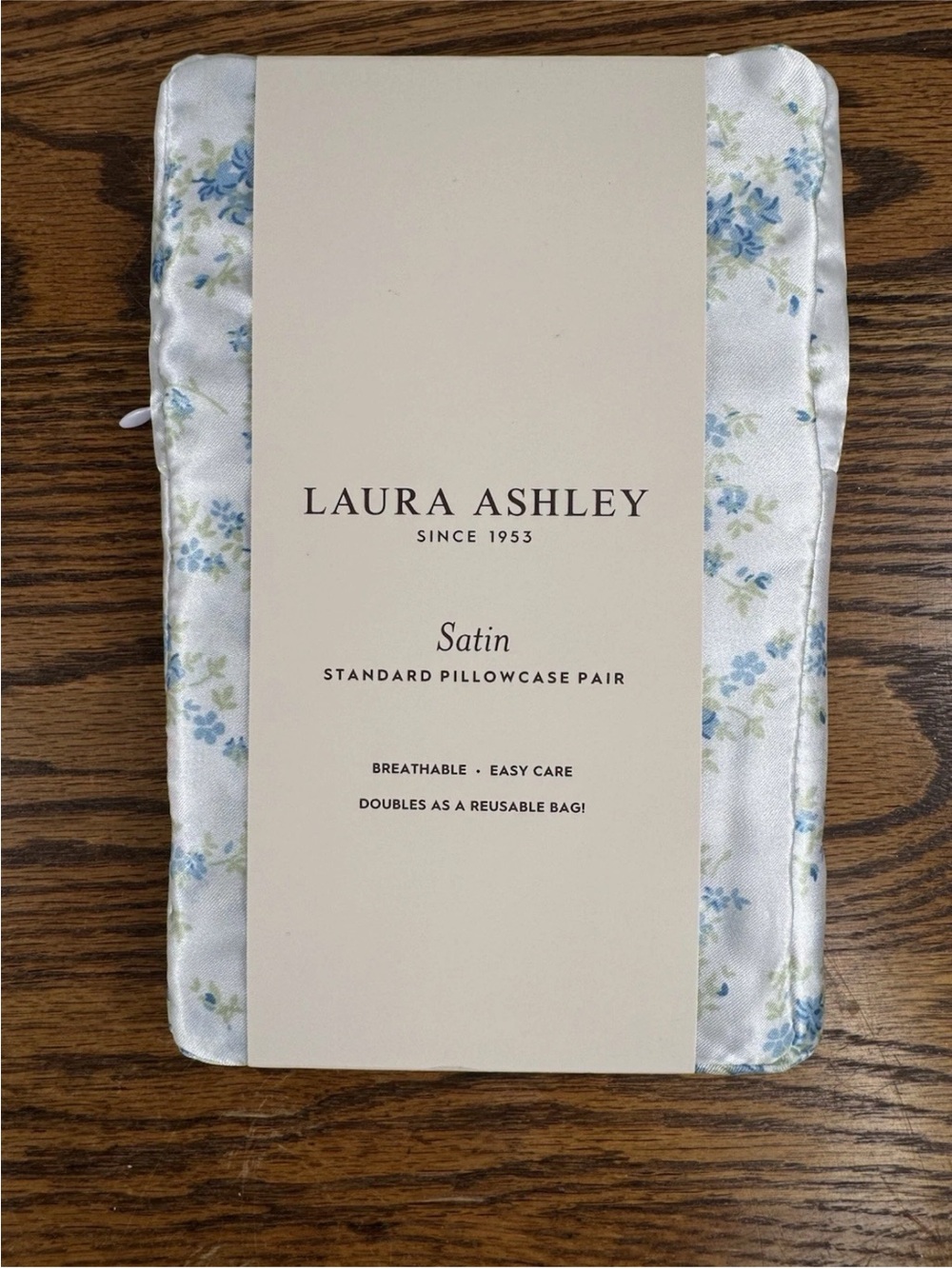 Laura Ashley Paris Fleur Blue Satin Standard Pillowcase Pair — New in Package